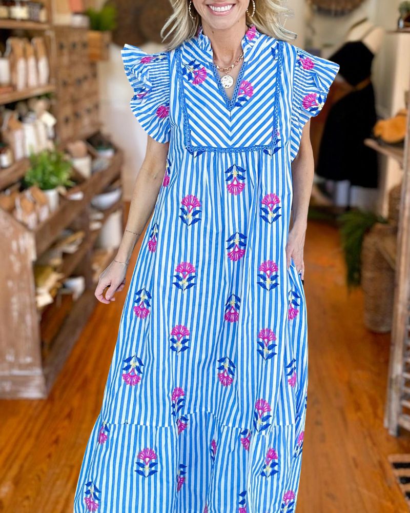 Chic Striped Floral Midi Dress