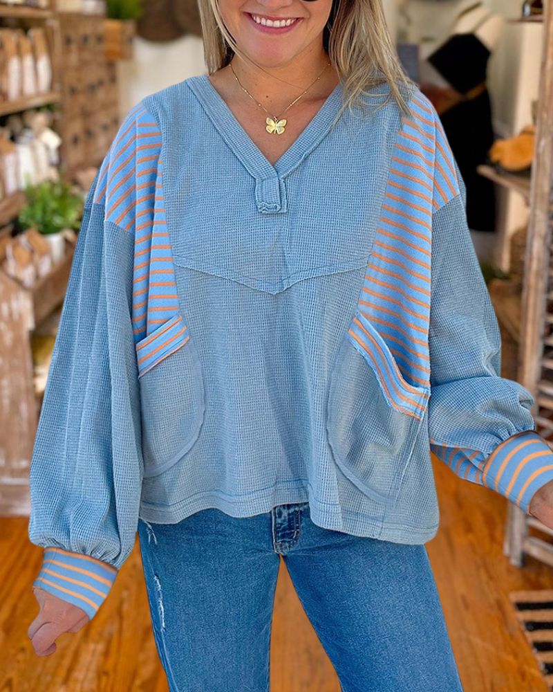 Casual Loose Color Block Sweatshirt