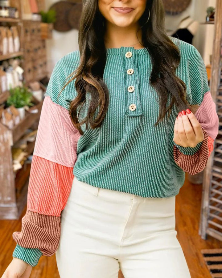 Trendy Colorblock Sleeve Knit Top