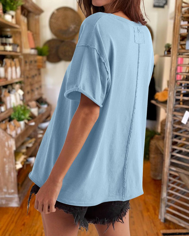 Summer Loose Cotton Raw Edge T-Shirt