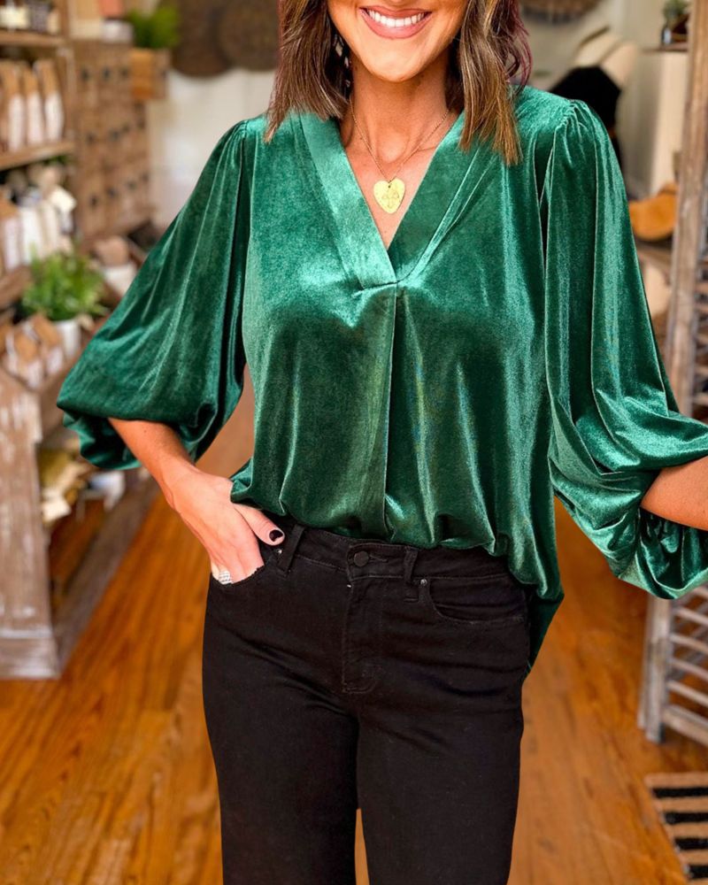 Christmas Gold Velvet Long Sleeve Top