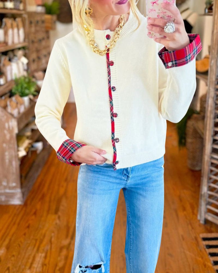 Christmas Color Block Sleeve Knit Cardigan