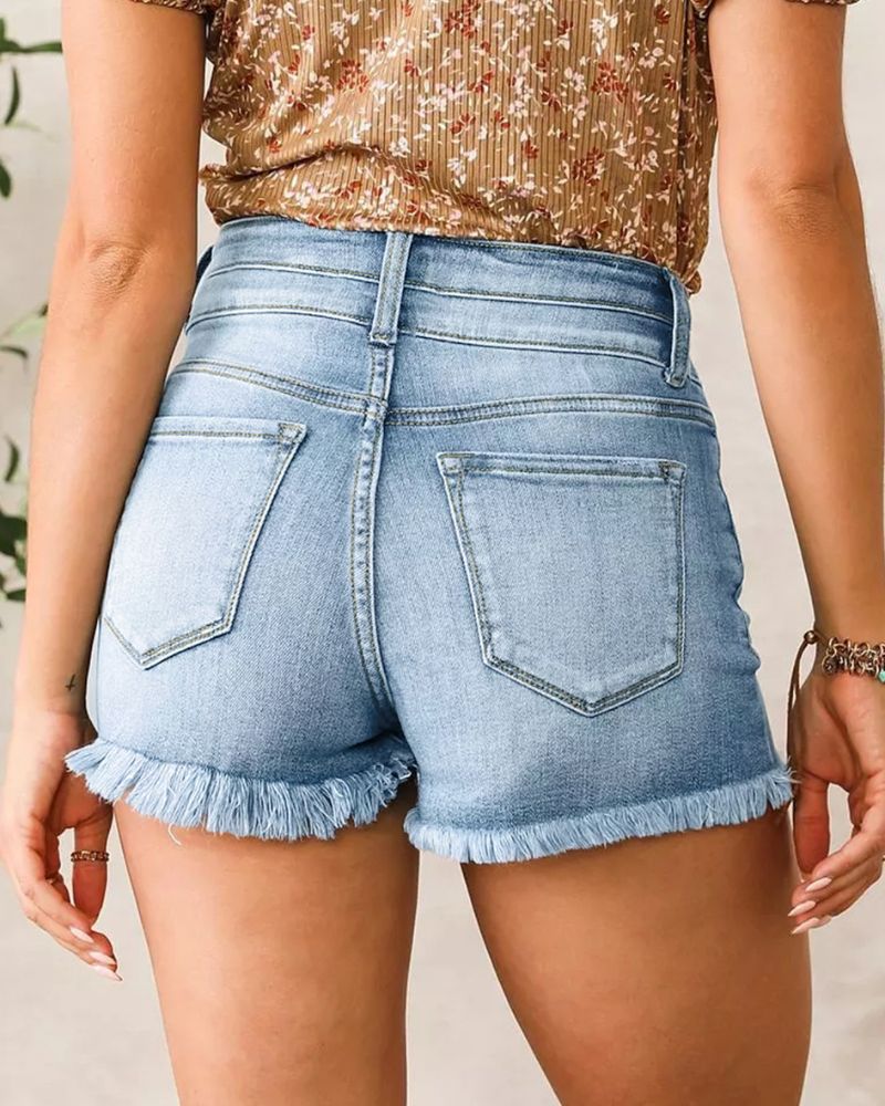 Elegant High Waist Raw Edge Jeans