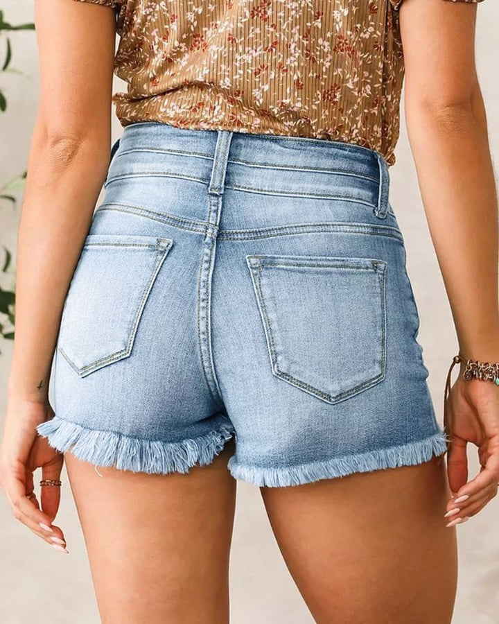 Elegant High Waist Raw Edge Jeans