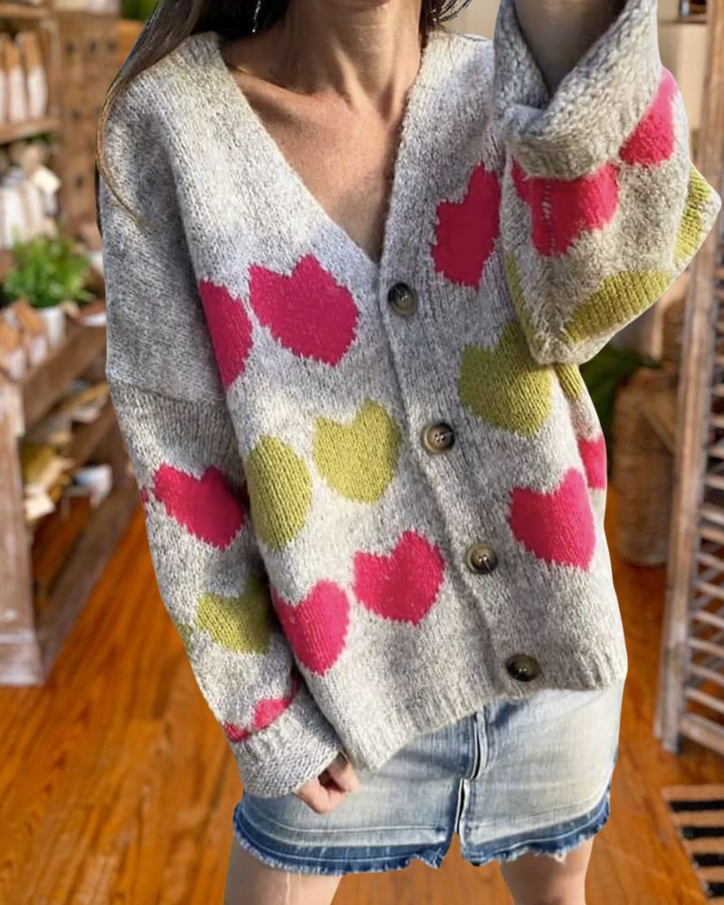 Trendy Heart Pattern Knit Cardigan