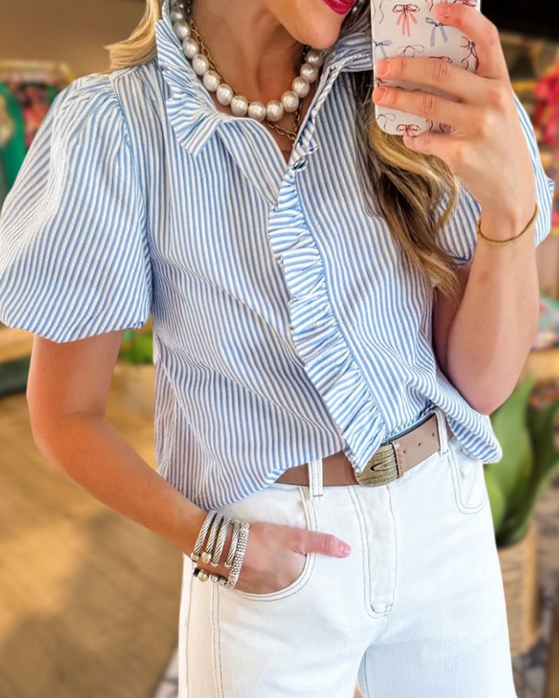 Versatile Striped Ruffle Blouse