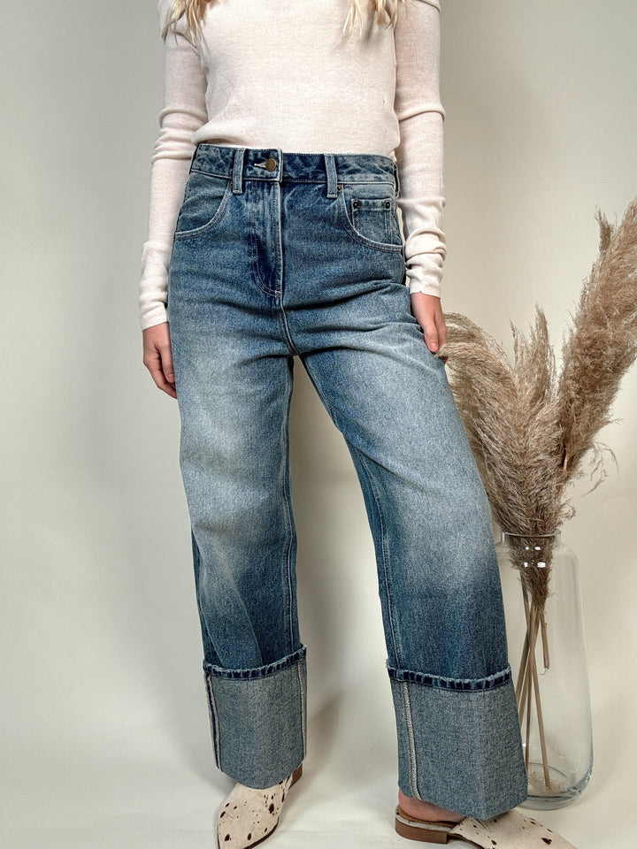 Hem Straight Leg Denim Pants