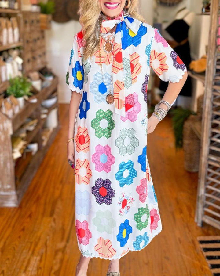 Colorful Geometric Flower Print Dress 