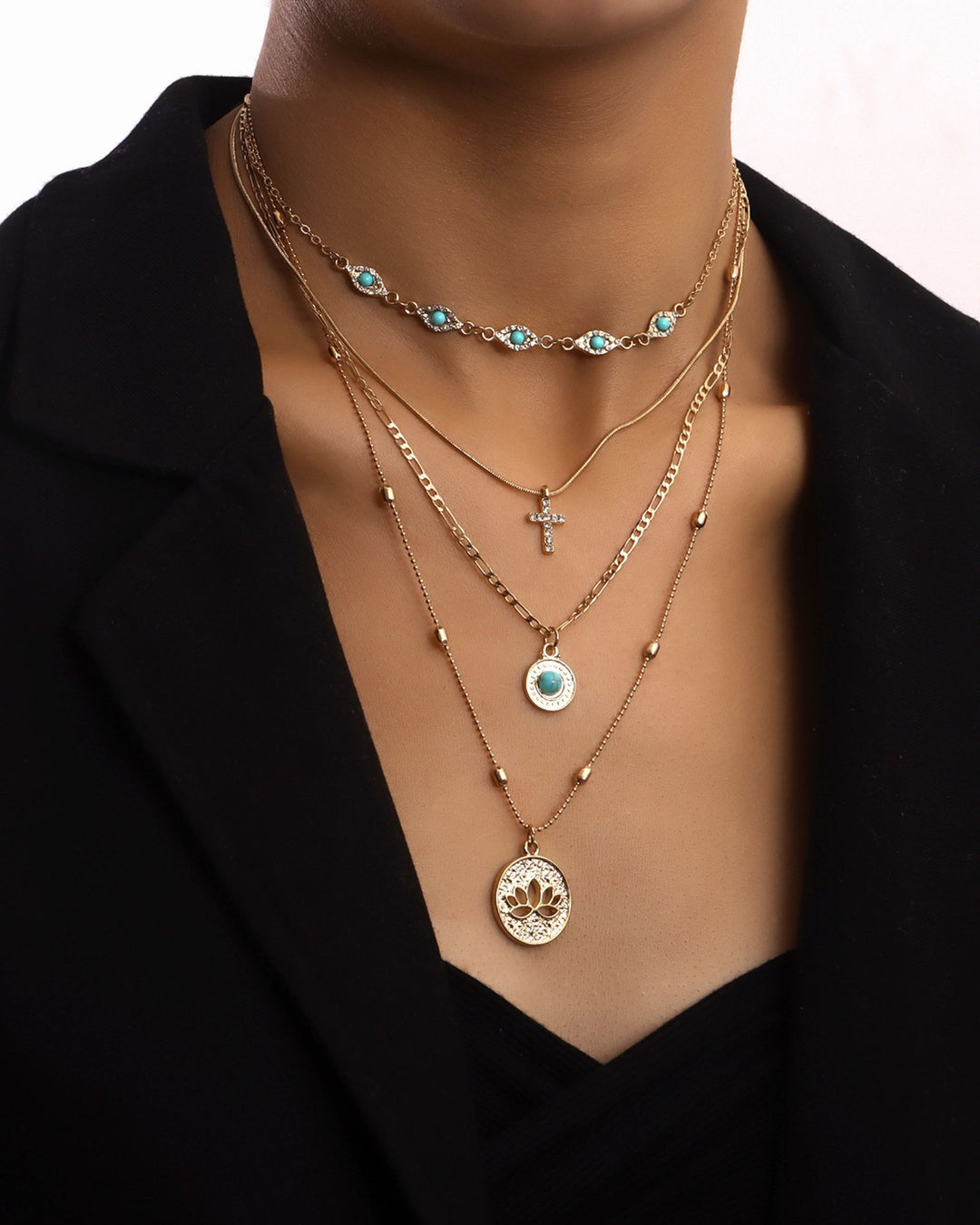 Simple Flower Cross Pendant Necklace