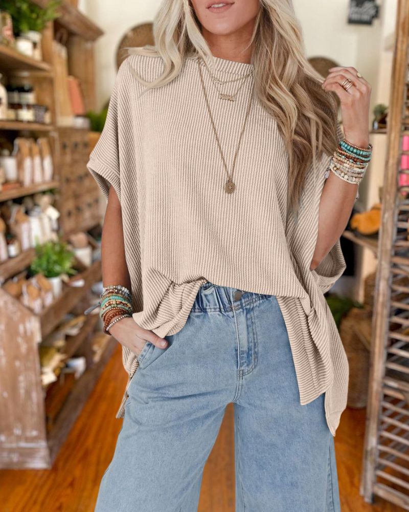 Summer Knitted Oversized Bat Sleeve T-Shirt