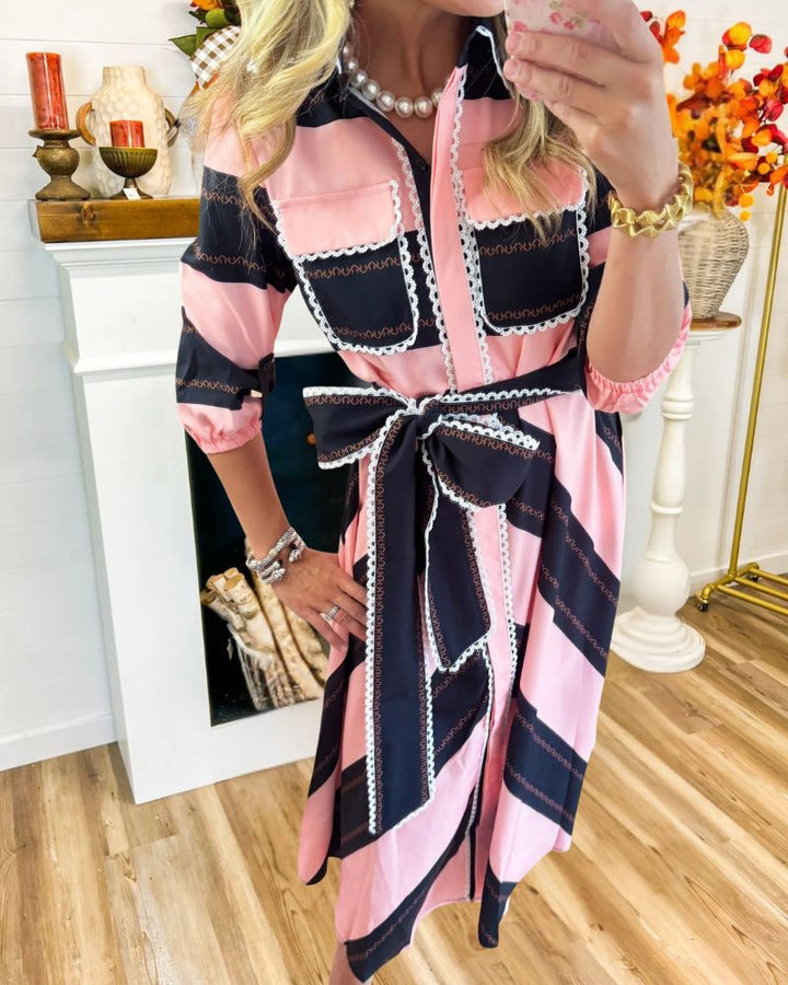 Fashion Striped Lace Trim Patchwork Dress