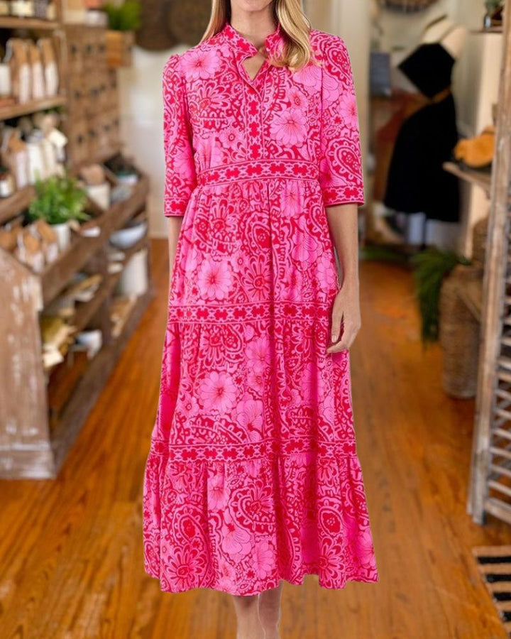Chic Printed Tiered Midi Dress