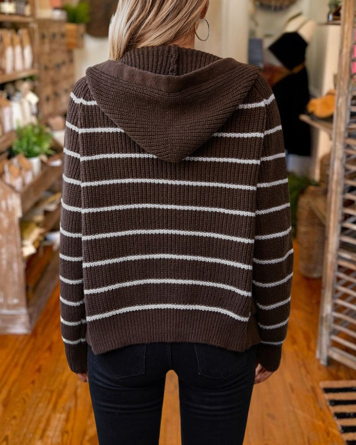 Cozy Striped Knit Hoodie Sweater