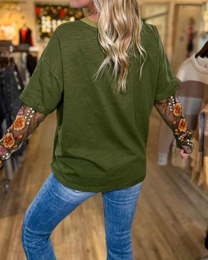 Floral Mesh Short-Sleeved T-shirt