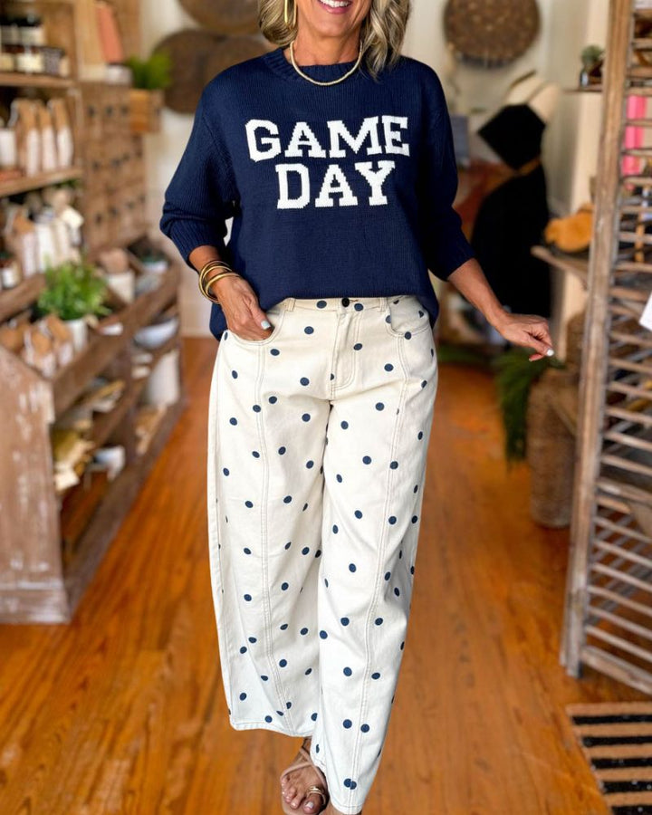 White Polka Dot Straight Leg Pants