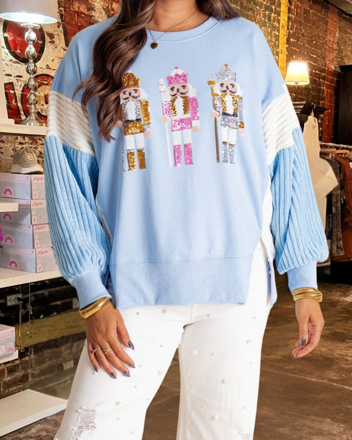 Nutcracker Sparkle Contrast Sleeve Sweatshirt
