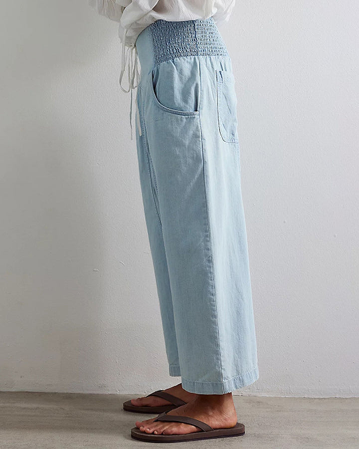 Washed Cropped Straight-Leg Pants