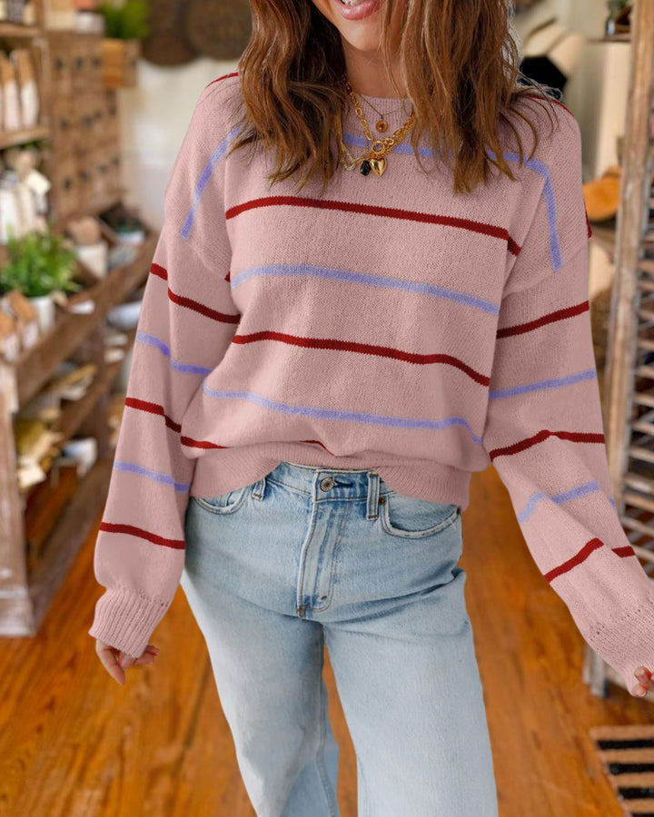 Multicolor Striped Long Sleeve Pullover Sweater