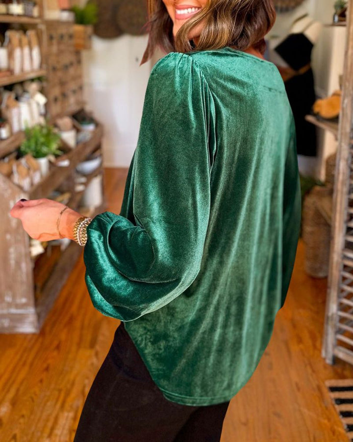 Christmas Gold Velvet Long Sleeve Top