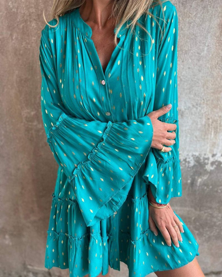 Elegant V-Neck Trumpet Sleeve Dress