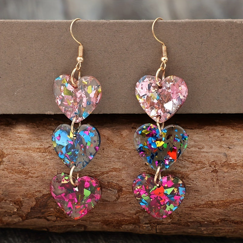 Sequined Acrylic Heart Drop Earrings