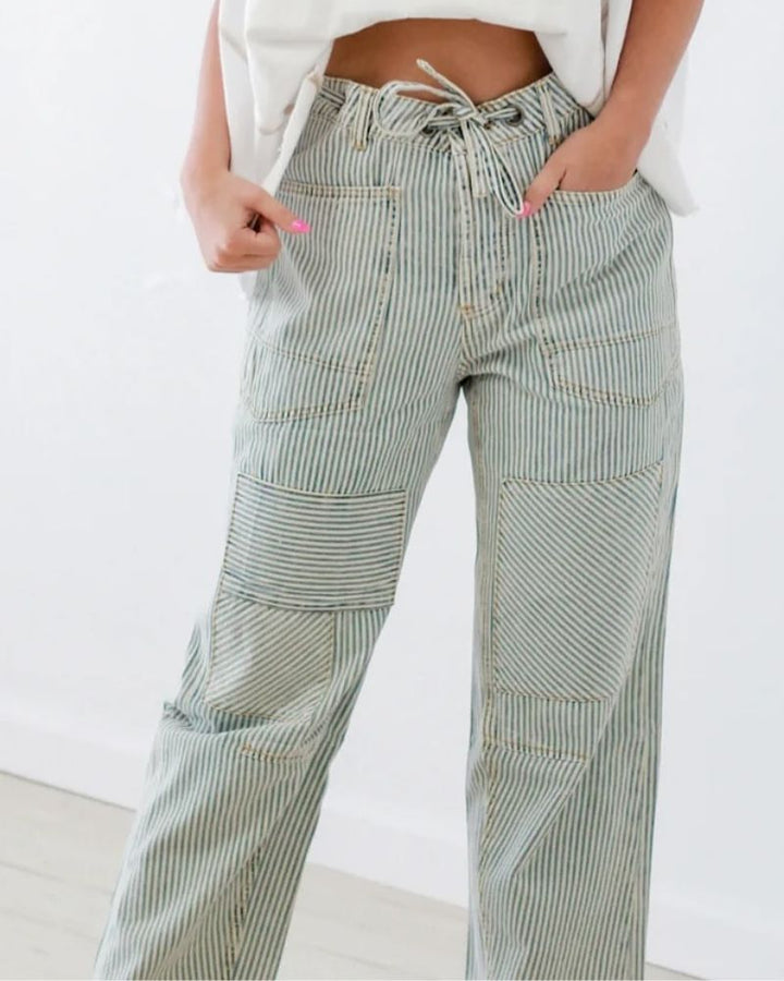 Casual Wide-Leg Striped Patchwork Trousers