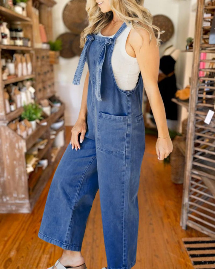 Loose Straight Wide-Leg Denim Overalls