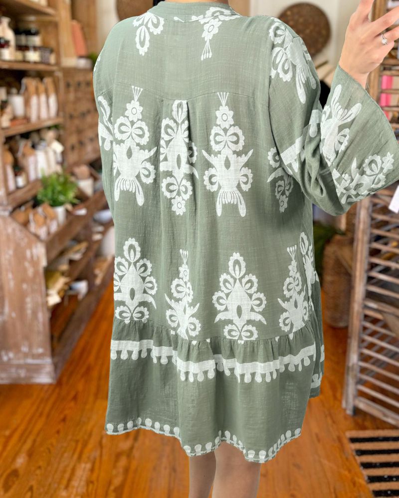 Comfortable Loose Printed Crew Neck Dress