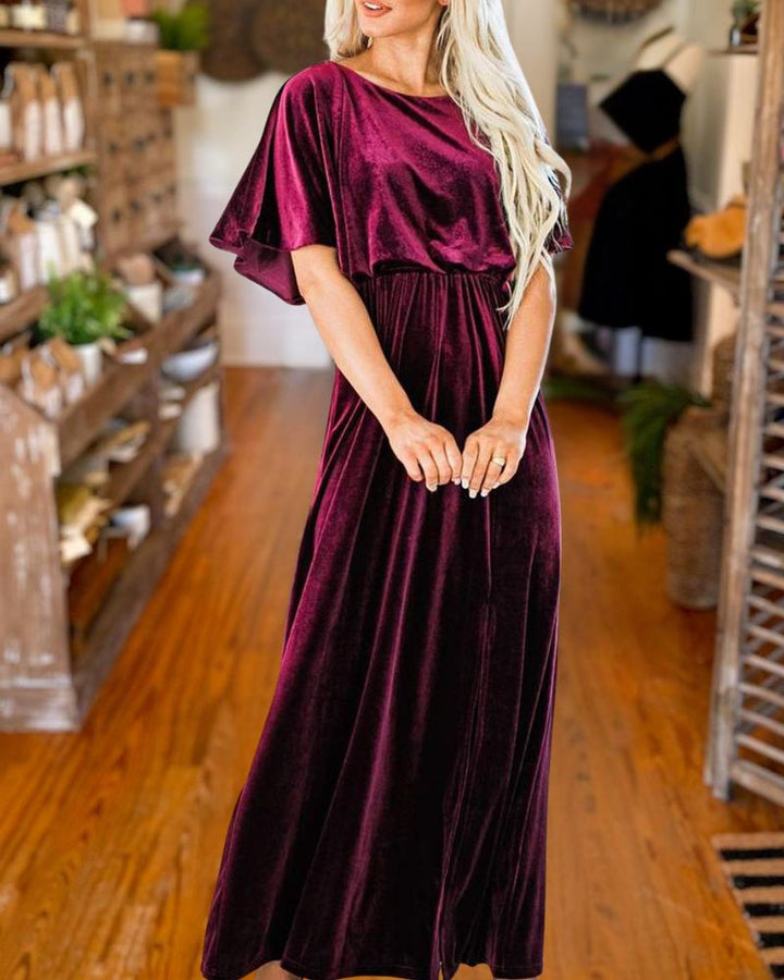 Elegant Sexy Gold Velvet Evening Dress 