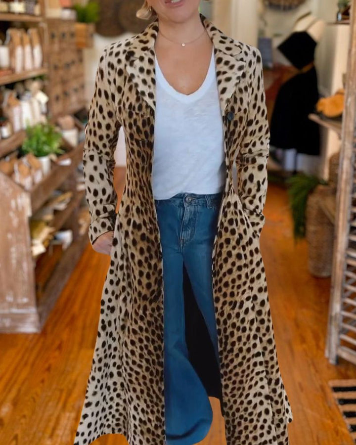 Casual Leopard Print Multicolor Long Coat