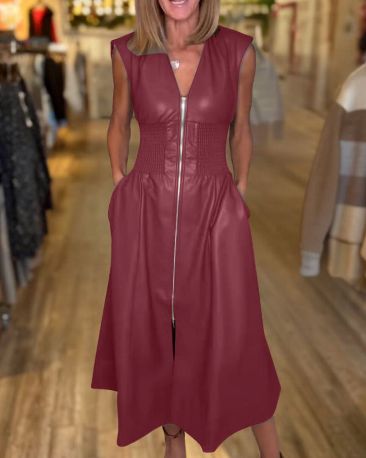 Vintage Sleeveless Leather Long Dress
