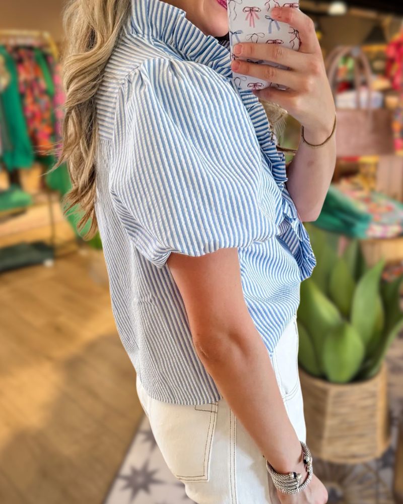 Versatile Striped Ruffle Blouse