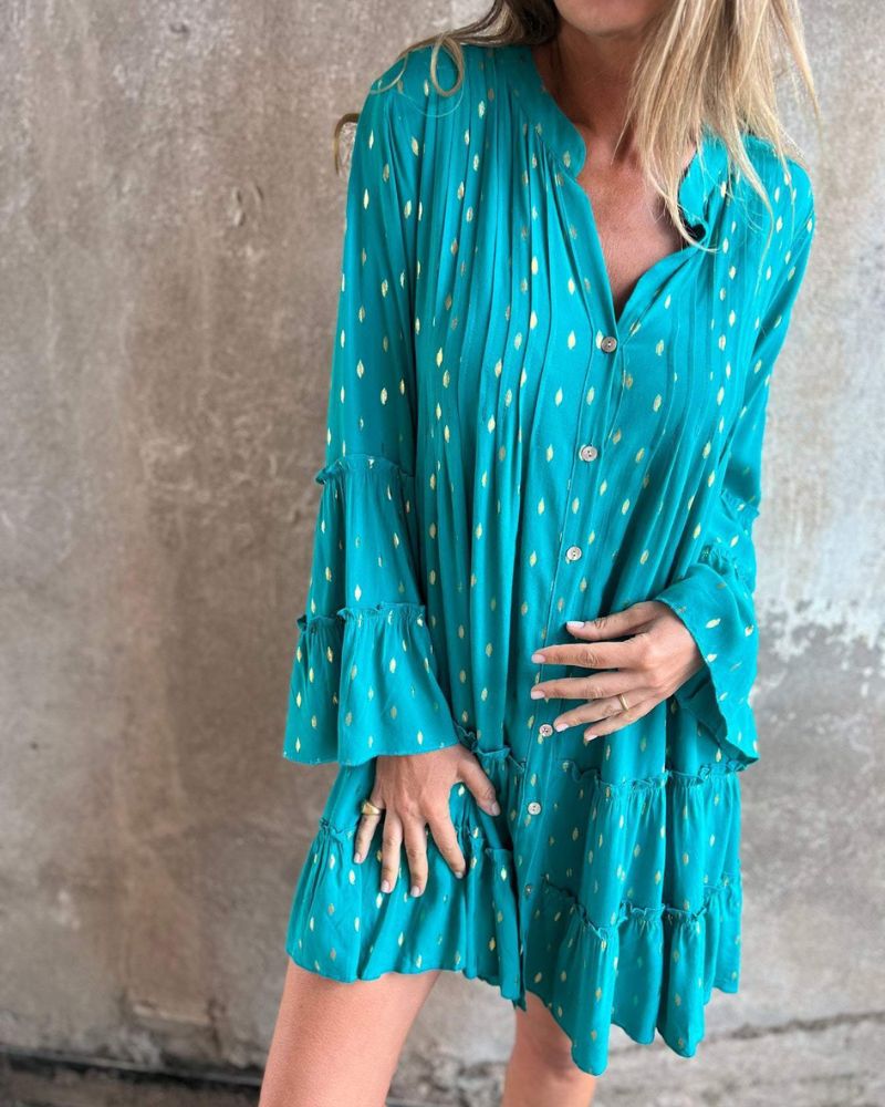 Elegant V-Neck Trumpet Sleeve Dress