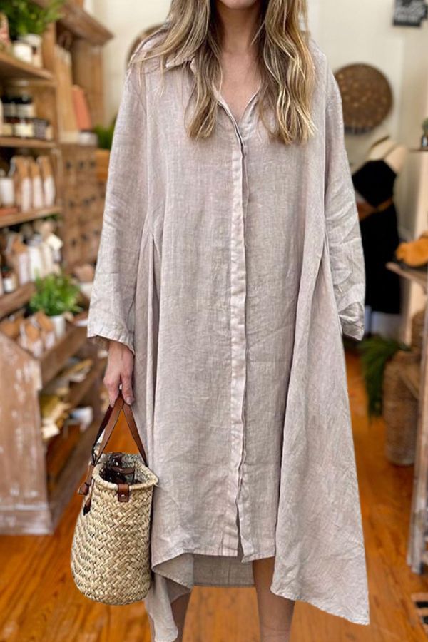 Cotton Linen Long Shirt Dress