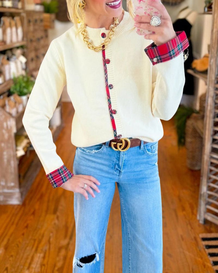 Christmas Color Block Sleeve Knit Cardigan