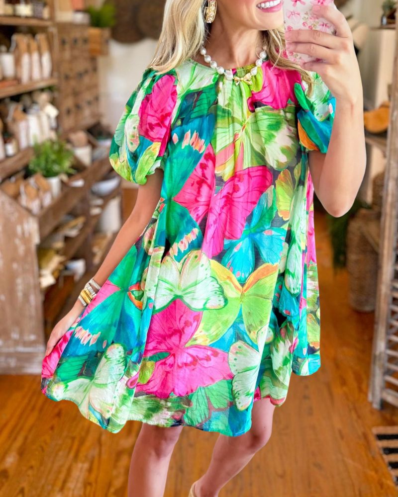Casual Butterfly Floral Print Dress