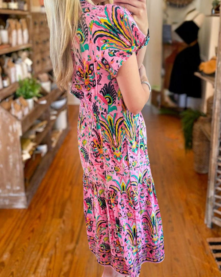 Elegant Botanical Pocket Dress