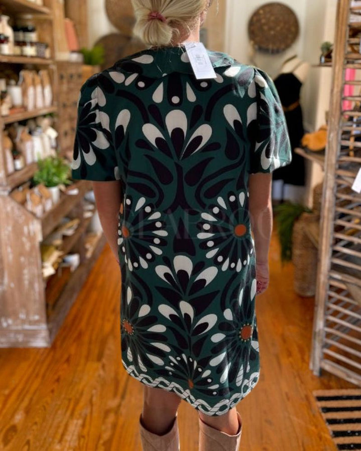 Geometric Print Round Neck Short Sleeve Dress
