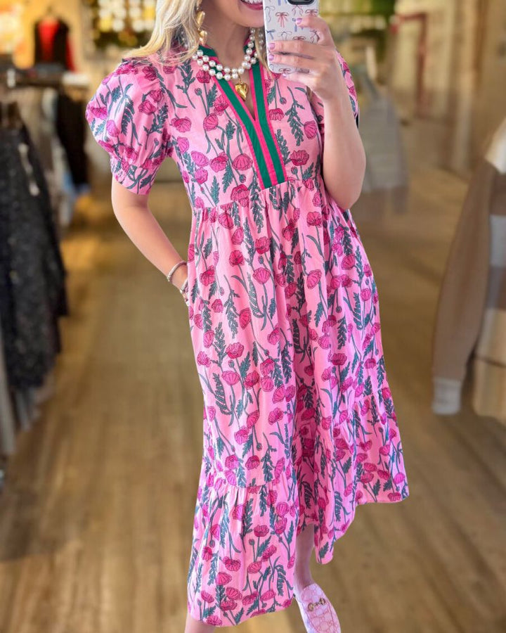 Elegant Holiday Print Swing Dress