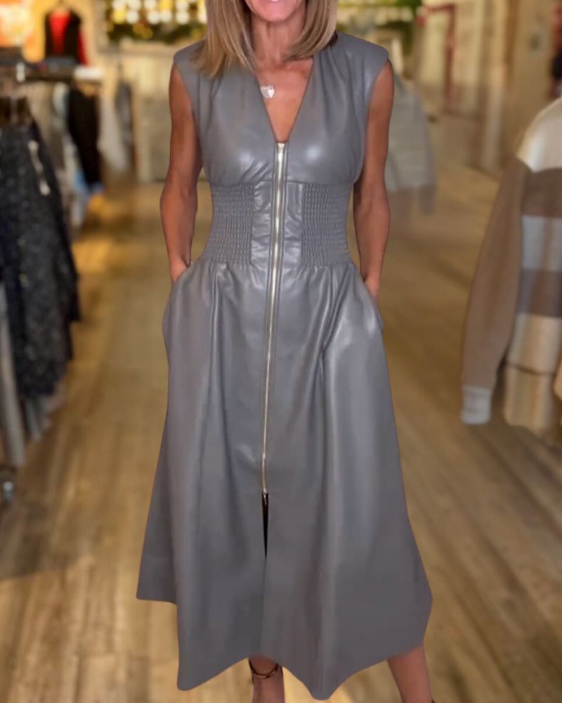 Vintage Sleeveless Leather Long Dress