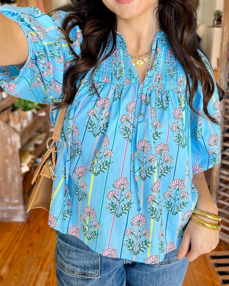 Fashion Printed Puff Sleeve Top