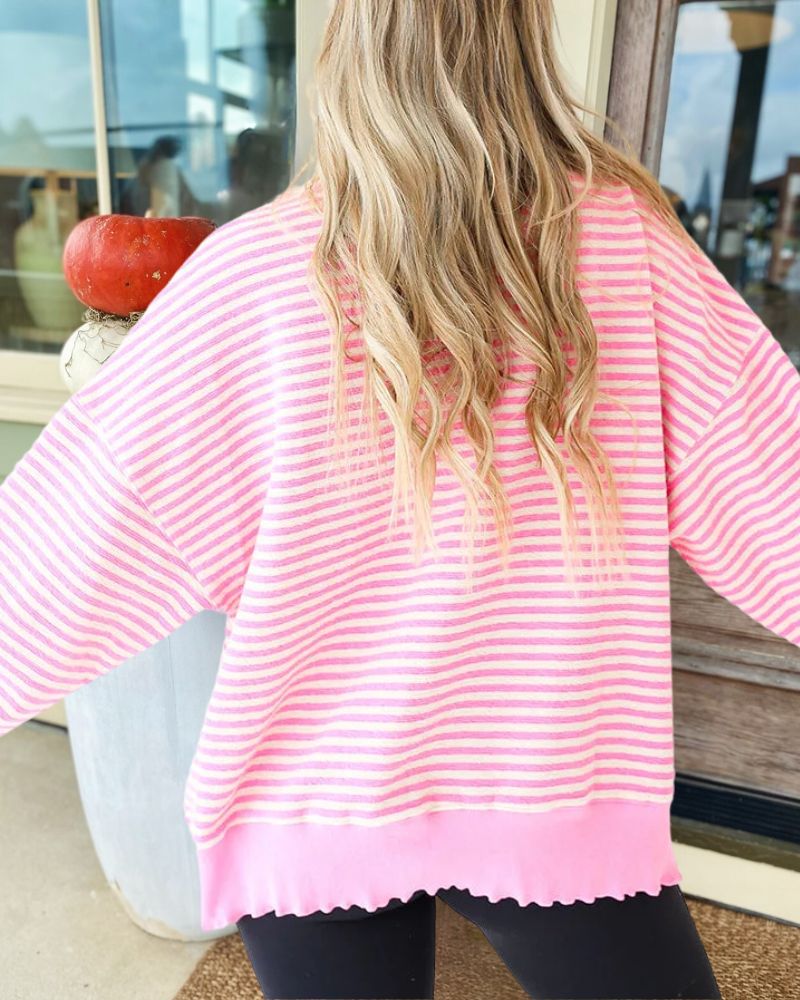 Cozy Pink Striped Sweatshirt