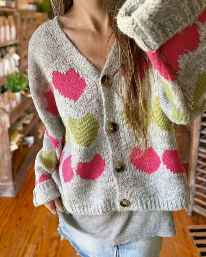 Trendy Heart Pattern Knit Cardigan