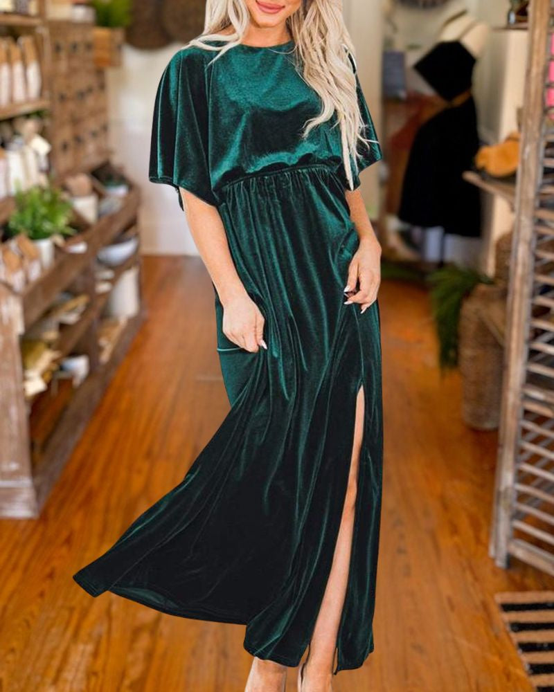 Elegant Sexy Gold Velvet Evening Dress 