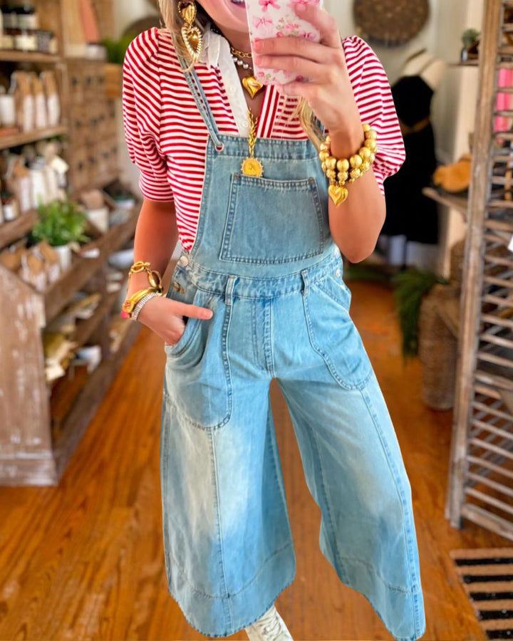 Casual Wide-Leg Denim Overalls