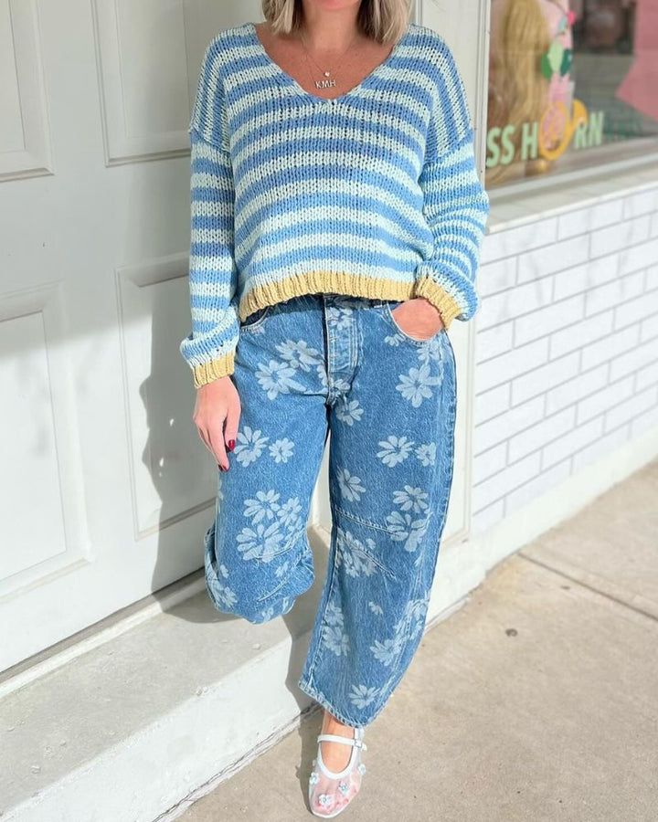 Casual Floral Print Jeans 