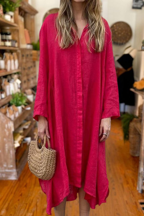 Cotton Linen Long Shirt Dress