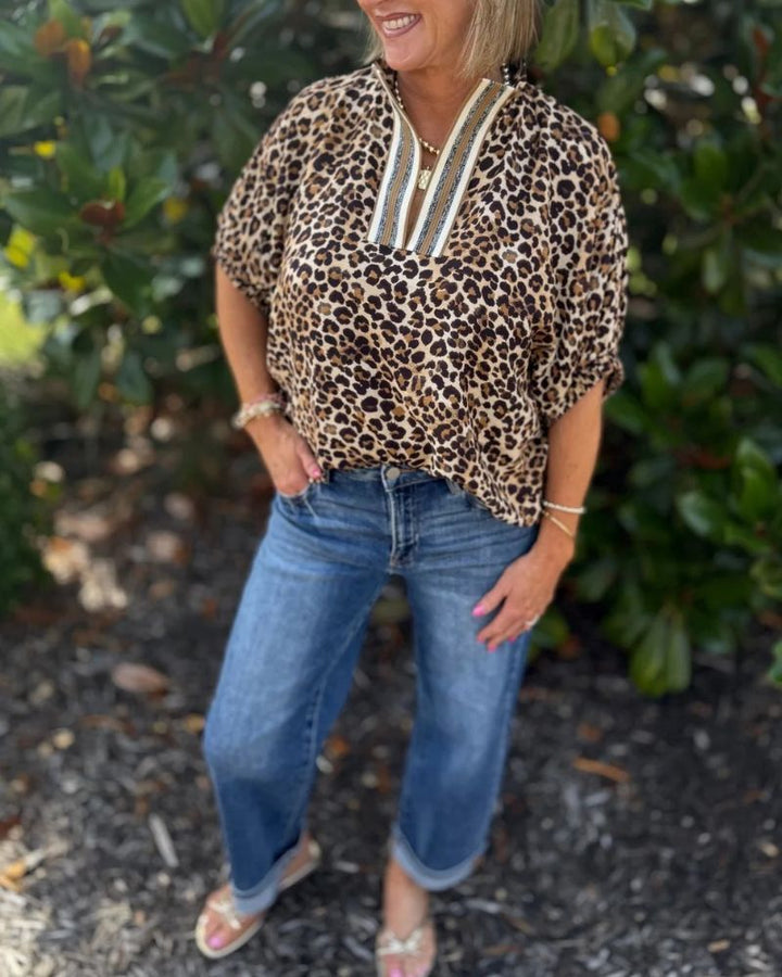 Leopard Stripe Mix Casual Top