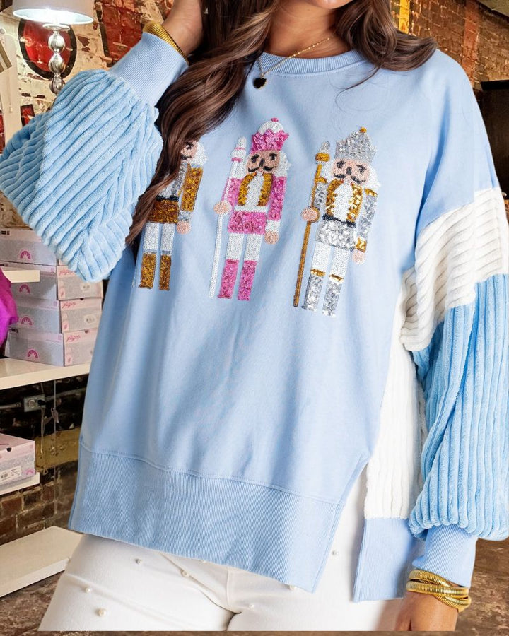 Nutcracker Sparkle Contrast Sleeve Sweatshirt