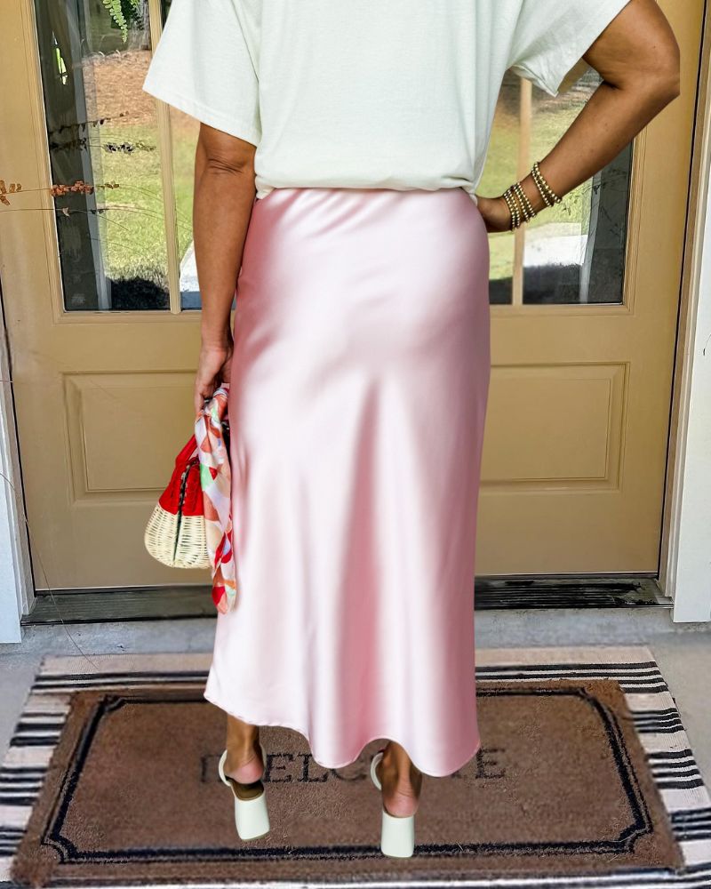 Elegant Satin Pink Maxi Skirt